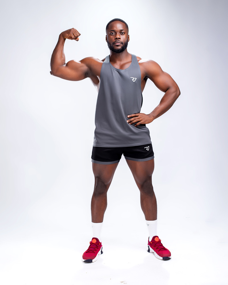 Grey Tank Top & Black Shorts